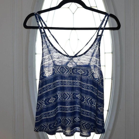 FOREVER 21 Womens Blue Aztec Tank Crop Top Size M - Picture 1 of 4